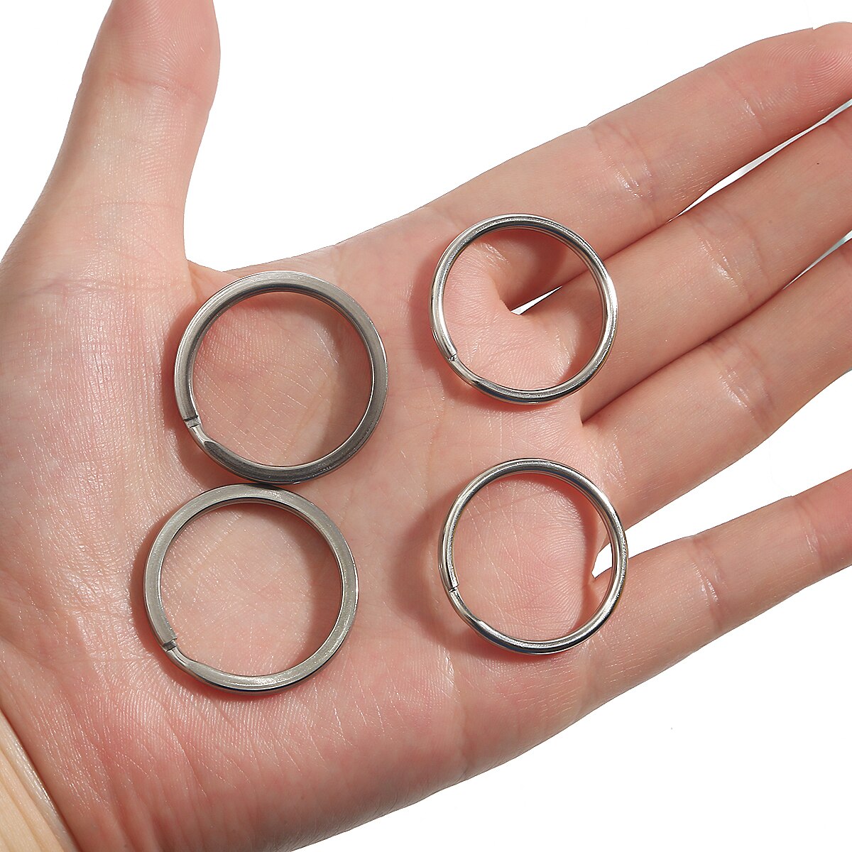 10Pcs Stainless Steel Key Chain Key Ring Round Flat Line key ring Keyrings Keychain Key Holder for Jewelry Making DIY