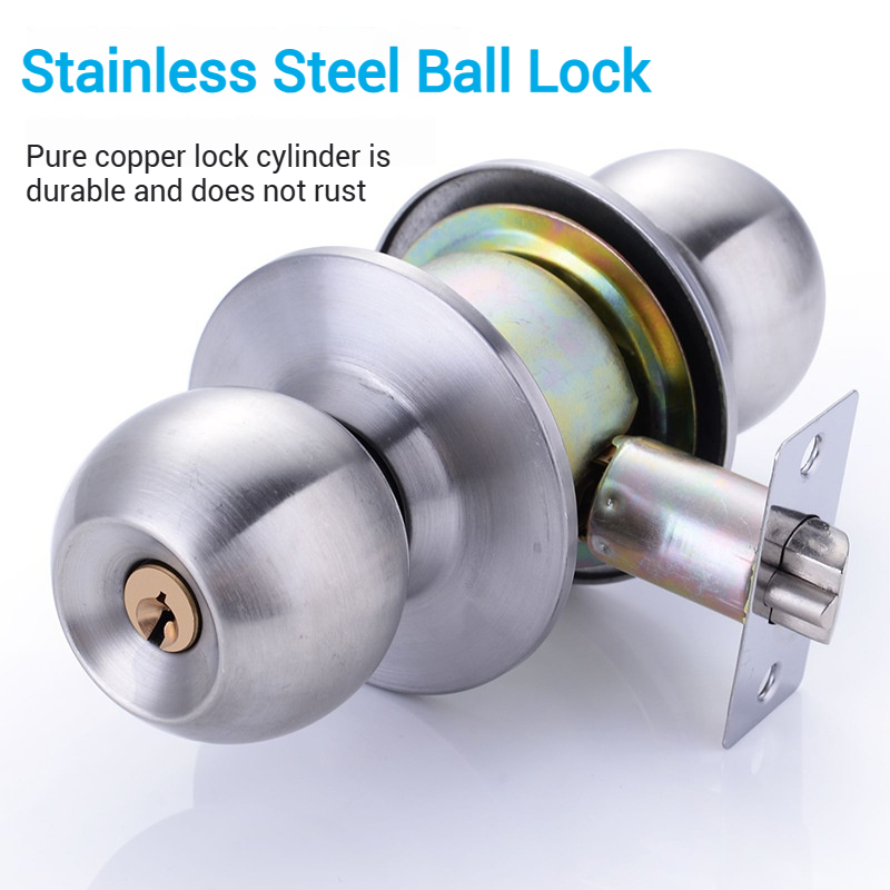 Zexef runde dørhåndtag i rustfrit stål med rotationslås, metal dørhåndtag med nøgle til soveværelser, stuer, badeværelser