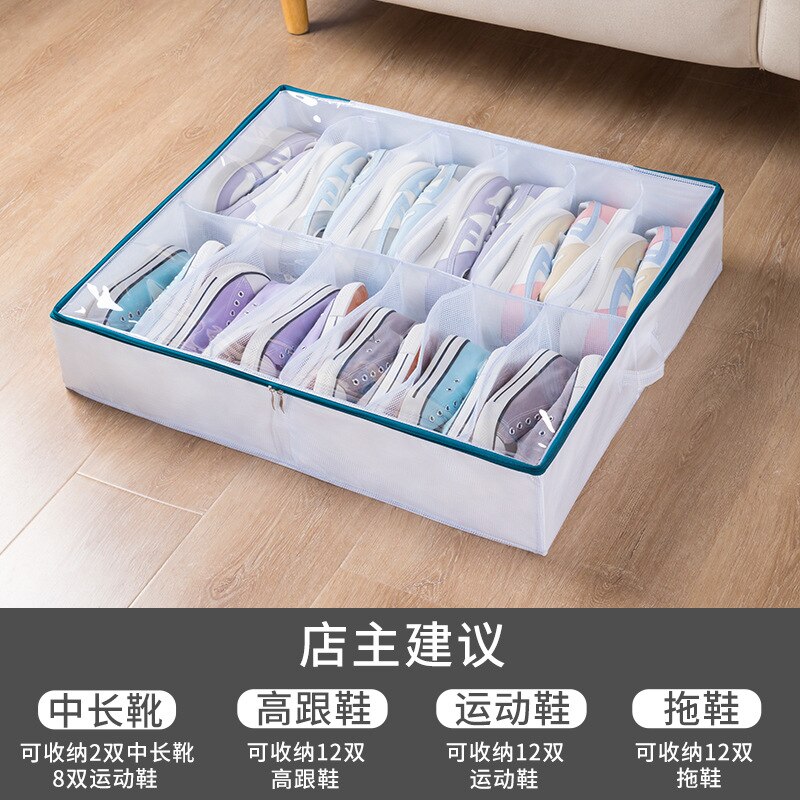 Foldable Drawer Organizer For Shoe Adjustable Bed Bottom Shoe Storage Box Large Capacity Dust-proof Shoe Box Washable And Foldab: blue big