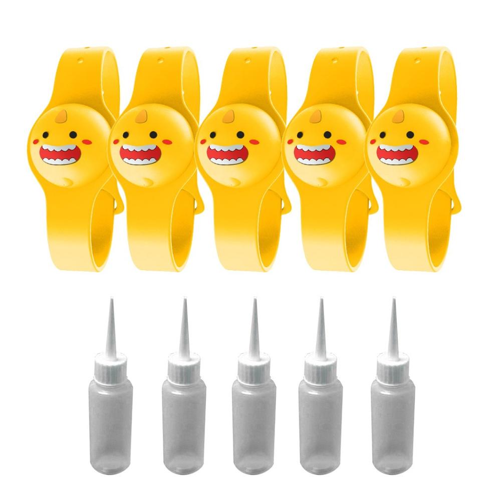 Kid Liquid Wristband Hand Dispenser portable Cute Handwash Dispenser outdoor 15ml bracelet distributeur de gel hydroalcolique: 5PC Yellow