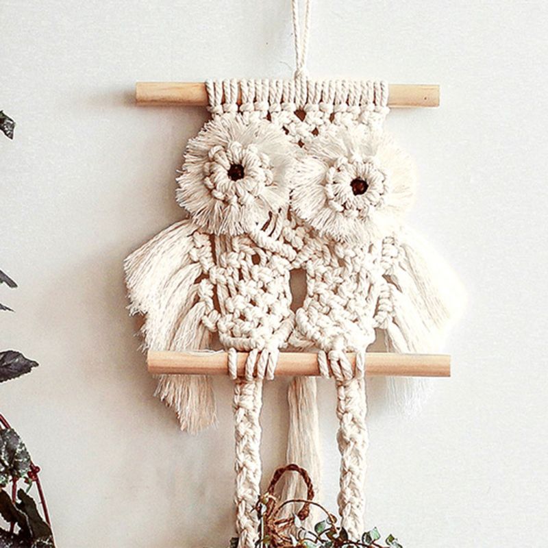 Handwoven Macrame Uil Tapestry Plant Hangers Opknoping Mand Bloempot Houder C6UE