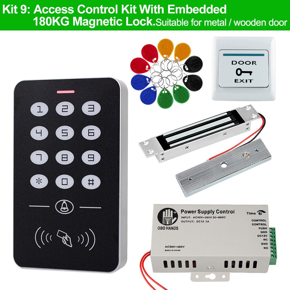 OBO Door Access Control System RFID Keypad EM Card Reader + Power Supply + Electronic Magnetic Lock Bolt Strike Locks for Home: Kit 9
