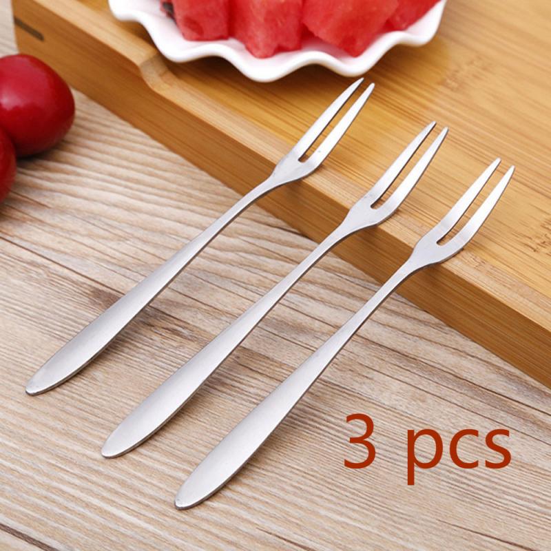 1/3/5pcs Mini Stainless Steel Cutlery Fork Fruit And Vegetable Salad Fork Household Daily Necessities: 3pcs