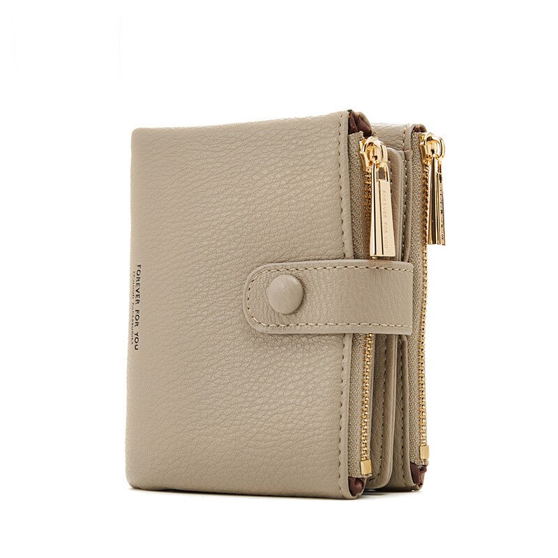 YIZHONG-portefeuille en cuir femme à Double fermeture éclair, porte-monnaie de luxe, court, multi-cartes, petit miroir, pochette: gray