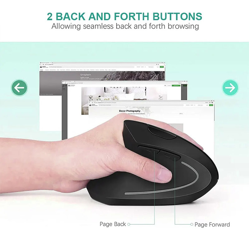 Ratón Vertical ergonómico 2,4 GHz ratón óptico inalámbrico 3 DPI ajustable 800/1200/1600 6 botones para ordenador portátil PC de escritorio