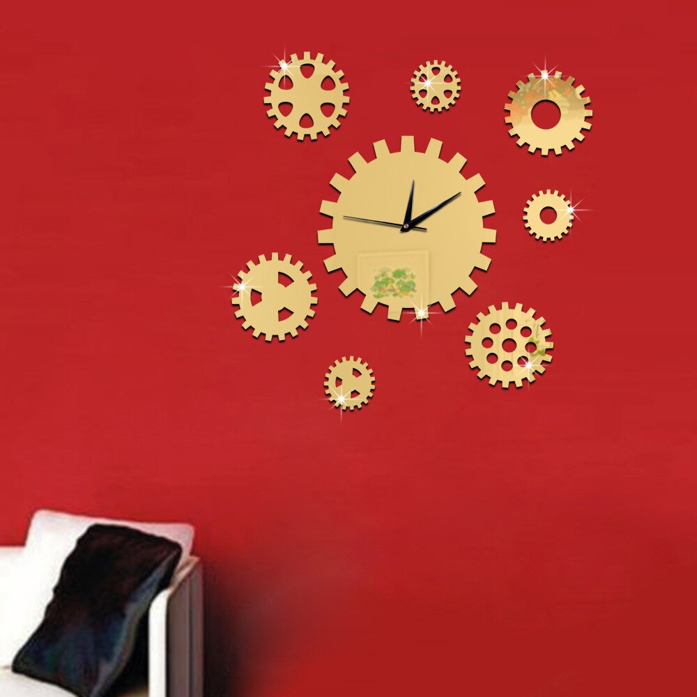 Reloj 3D DIY de decoración reloj de precisión torneado espejo de engranajes sofá de fondo Reloj de pared reloj de cuarzo