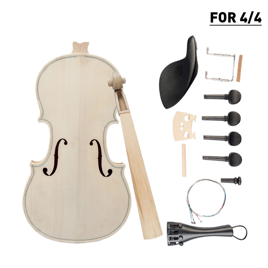 DIY Violin 4/4 Full Size Natural Solid Wood Acoustic Violin Fiddle Kit Spruce Top Maple Back Neck Fingerboard