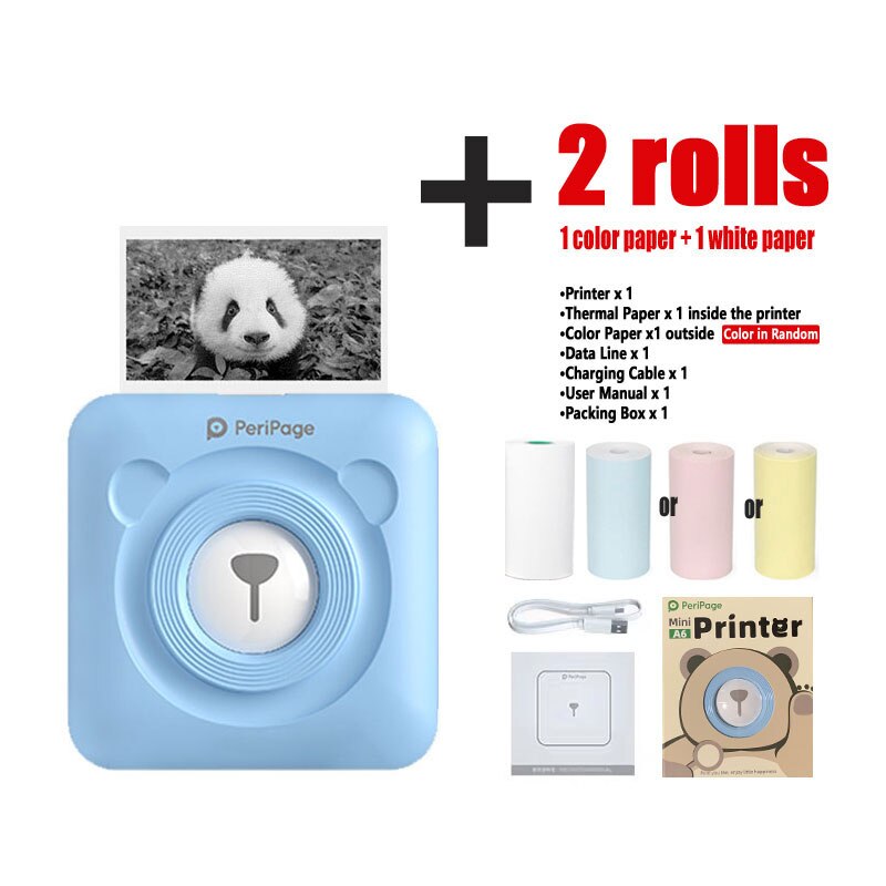 A6 peripage mini pocket printer draadloze bluetooth thermische labelprinter draagbare fotoprinter inktloze usb android ios telefoon: Blauw 1 kleur