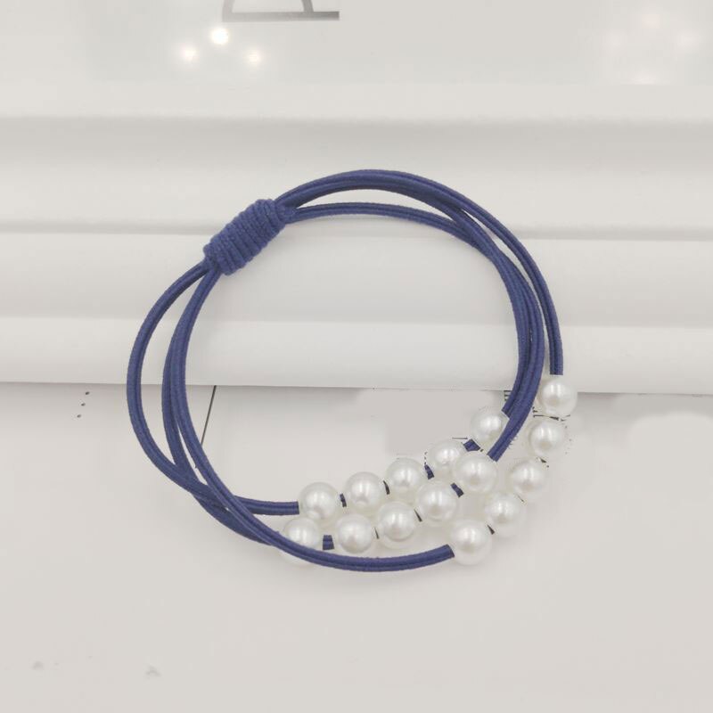 Bande de cheveux à haut élastique pour filles, anneau de coiffure avec nœud multicouche, anneau de queue de cheval en perles, accessoires pour cheveux doux, tendance: Marine Bleu