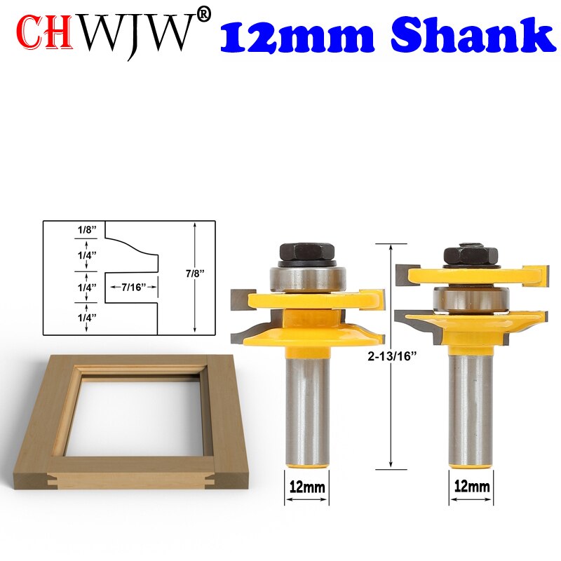 1-3PCS12mm Shank Rail &amp; Stile Router Bits-Matched Standard Ogee door knife Woodworking cutter Tenon Cutter for Woodworking Tools: 2PC12mmShankH22.2mm