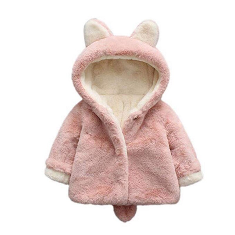 Infant Girls Fur Coats Autumn Winter Thick Jackets Girls Warm Hooded Outerwear Coat Newborn Clothes Baby Cute Rabbit Playsuit: 3 / 12M