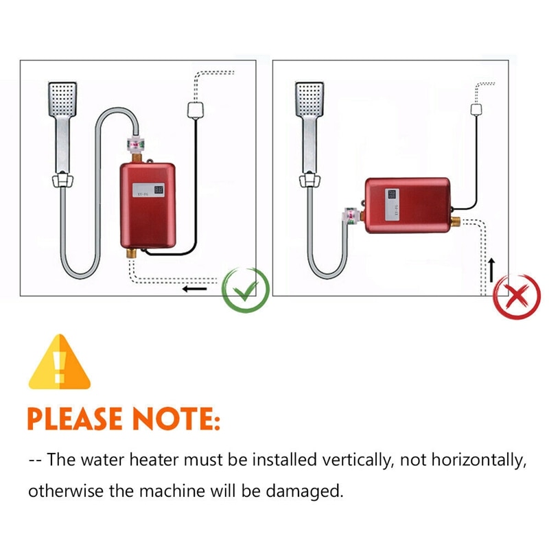 3800W Mini Electric Tankless Instant Water Heater Temperature Display Heating Shower Universal EU Plug Red