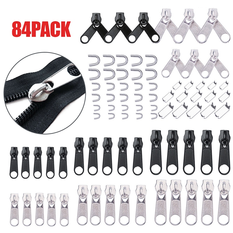 84 stk universal lynlås hoved værktøj reparation udskiftning kit metal lynlås til syning jakke instant reparation fix lynlås