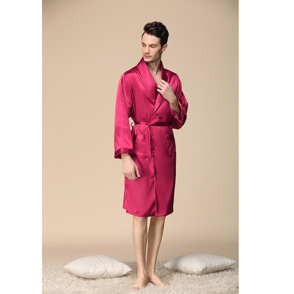 Homme Satin de soie peignoir Robe longue solide soie pyjama hommes soie chemise de nuit vêtements de nuit kimono homme amant Robe de chambre