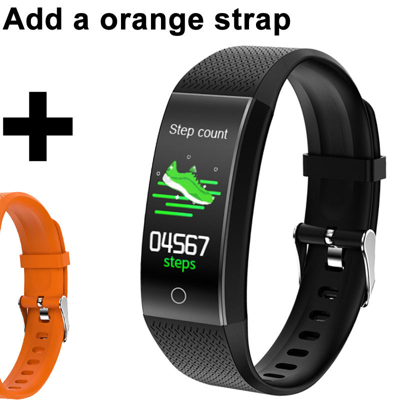 Smart Bracelet Body Temperature Watch Fitness Tracker Bracelet IP68 Waterproof Sport Pedometer Fitness Bracelet Blood Pressure: Add a orange strap