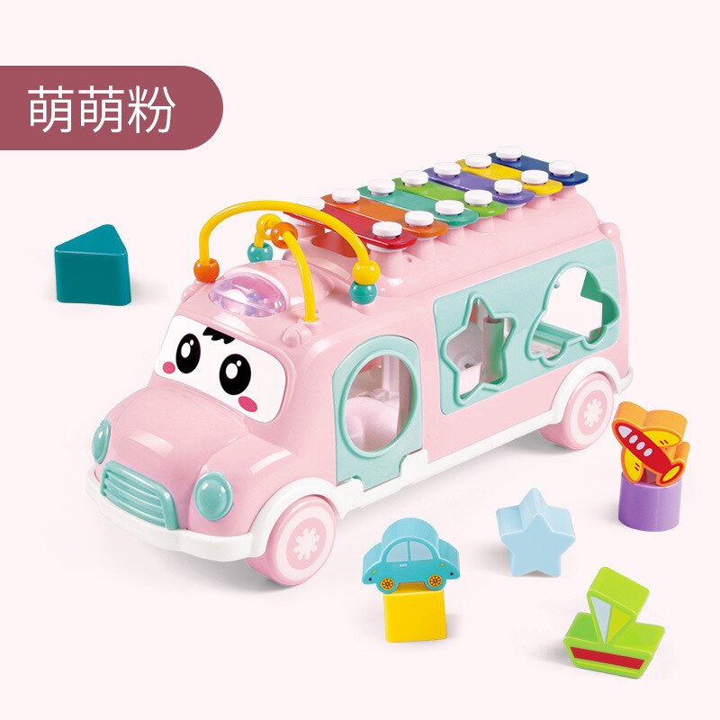 Sorteren, nesten, stapelen, bus speelgoed, geboorte, baby, educatieve sorteerders voor kinderen, ontwikkelingsspeelgoed, baby-muziekspeelgoed, klop op piano: Roze