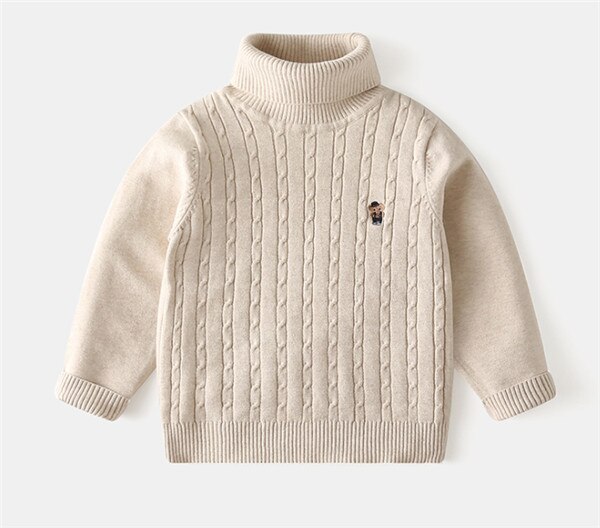 Kid Baby Boy Autumn Winter Turtleneck Pullover Sweater Top, Long-Sleeve Casual Twisted Knitting Elastic Cuff Blouse 3-7Y: Beige / 6T