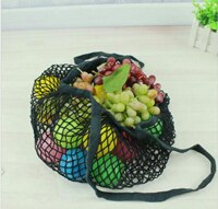 Netting handlepose gjenbrukbar streng frukt oppbevaring håndveske totes kvinner shopping mesh nett vevd veske butikk dagligvare tote bag: Svart