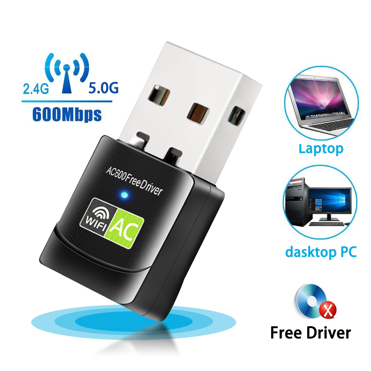 Free Driver USB Wifi Adapter 600Mbps Wi fi Adapter 2.4G/5G Antenna USB Ethernet PC Wi-Fi Adapter Lan Wifi Dongle AC Receiver