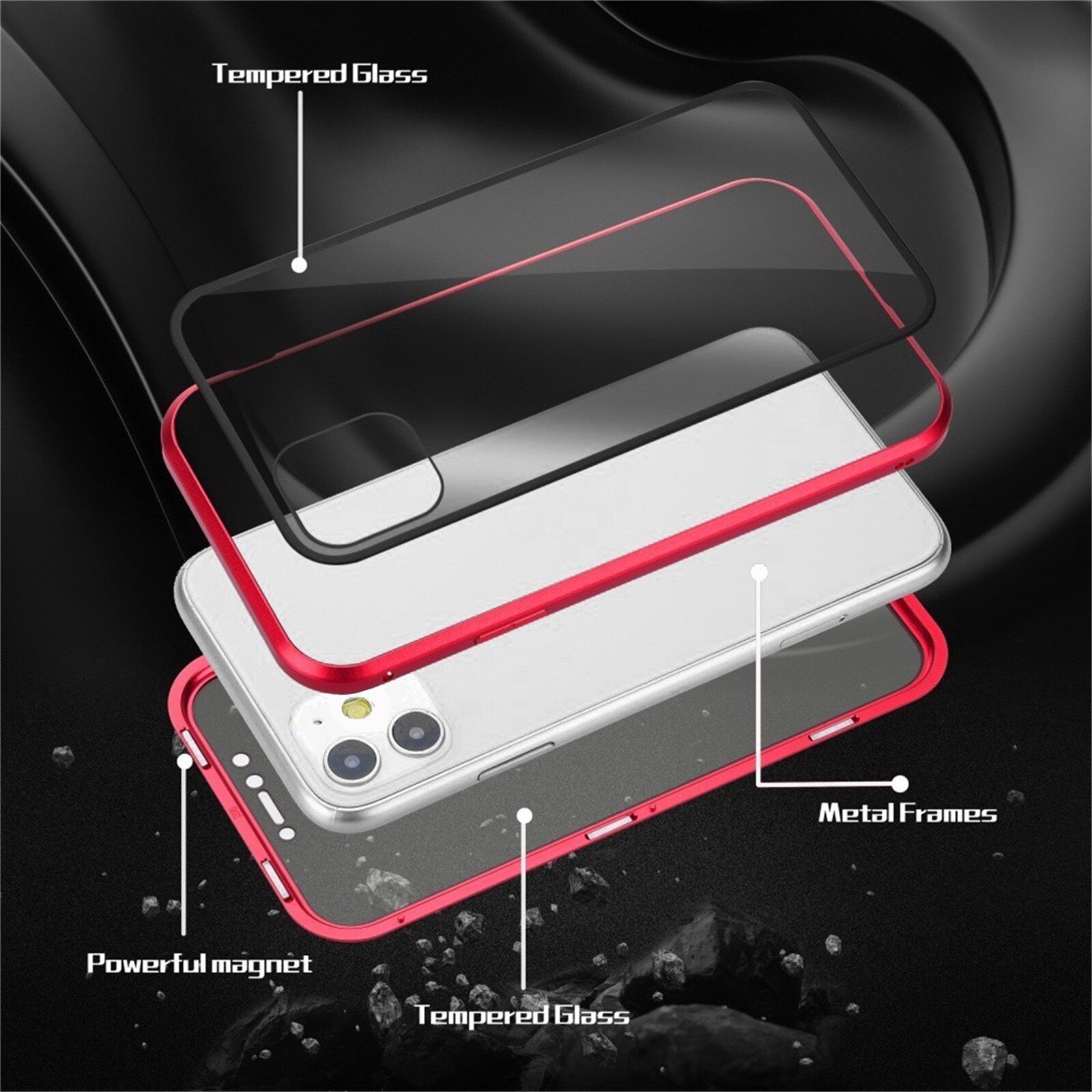 Iphone Case Telefoon Bescherming Anti-Fall 360 ° Magnetische Adsorptie Anti-Zie Privacy Dubbele Case Cover Voor Iphone 12 Mini: RD
