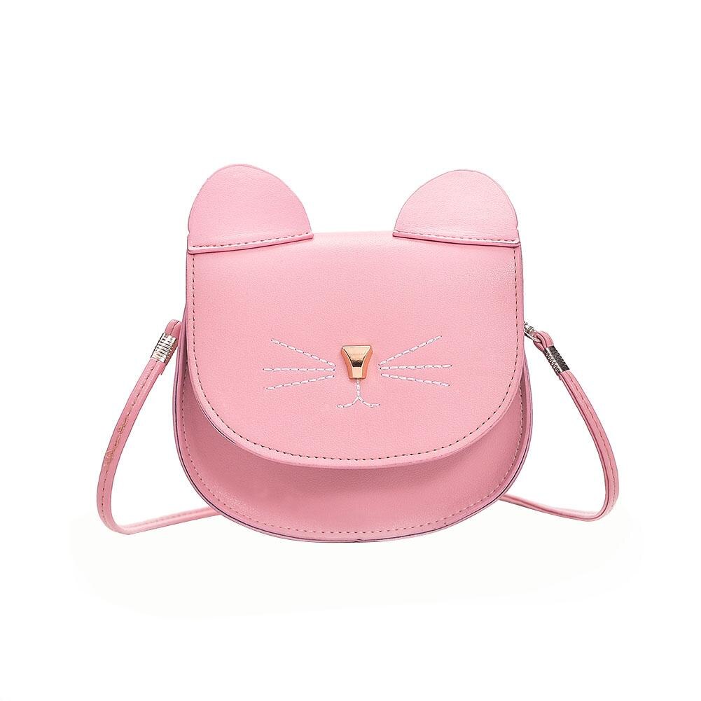 Söt katt form axelväskor kvinnor flickor mini väskor flap crossbody godis färger liten avslappnad messenger handväskor sac a dos: Rosa