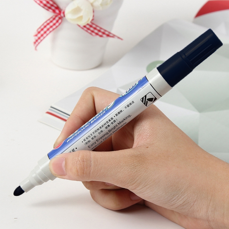 Erasable Black Ink Marker Pen Whiteboard Fast Dry Comfort Grip For Office
