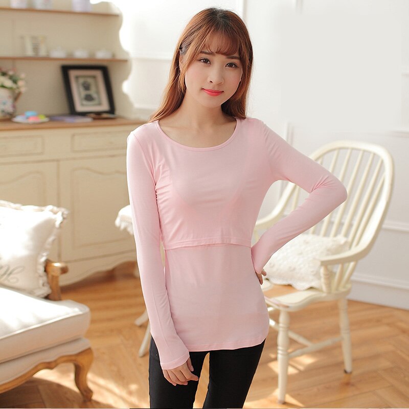 Borstvoeding Tops Uit Mode Herfst Lange Mouwen T-Shirts Voeden Kleren Herfst En Winter Dieptepunt Shirt Herfst Kleding: Roze