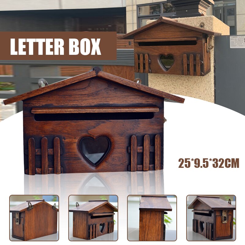 1PC Wooden Mailbox Outdoor Post Box Rainproof Suggestion Box Wall Mounted Letter Box For Home Company Garden Decor