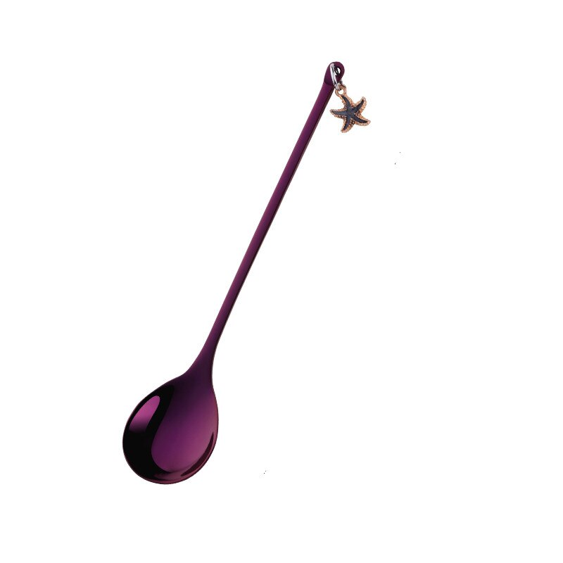 Bunte Edelstahl Kleine Kaffee Löffel Rühren Regenbogen Löffel Schöne Ohrring Abendessen Löffel Griff Teelöffel Küche Geschirr: purple / dinner spoon 18cm