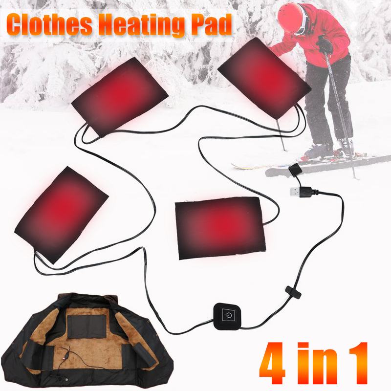 Almohadilla de calefacción eléctrica Usb de 5v 12v con 3 velocidades, temperatura ajustable, calentamiento rápido, almohadilla de calentador de fibra de carbono para chaleco y chaqueta de tela: 4 pads