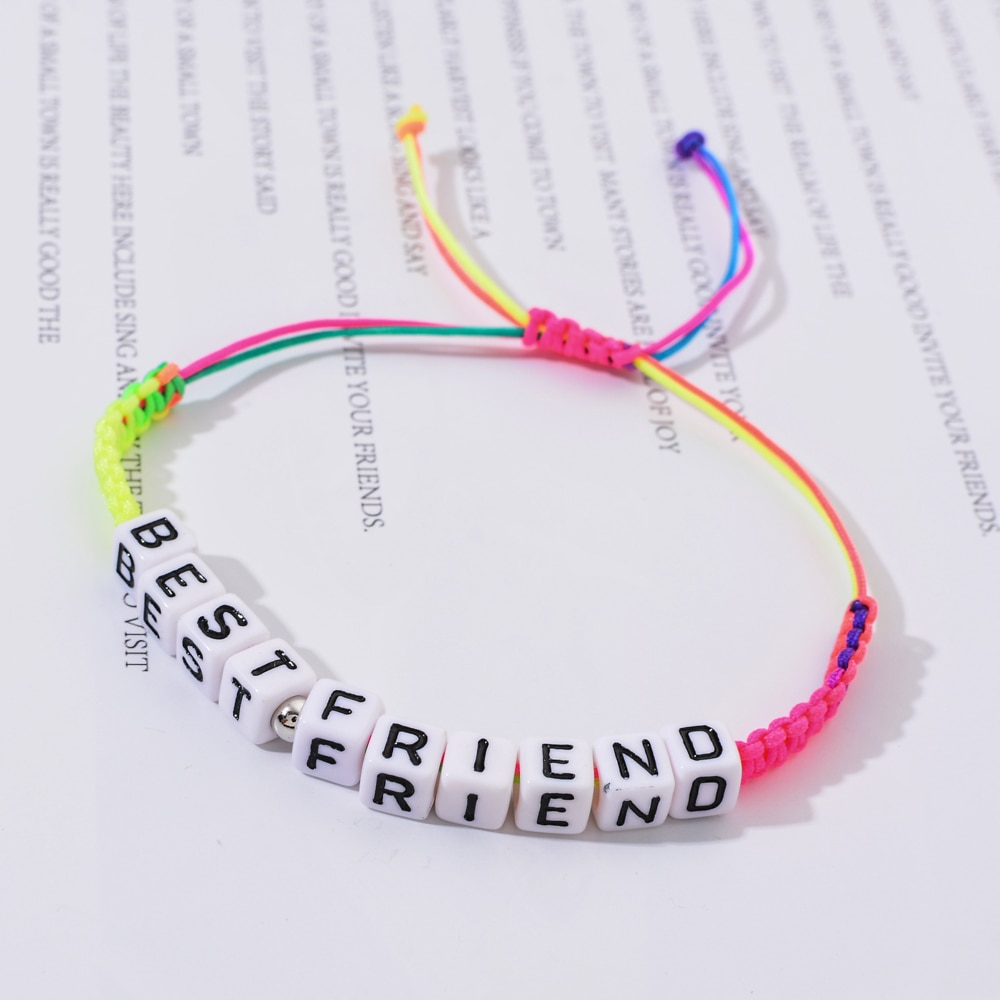 Women Men 12pcs/Set Best Friend Letter Charms Seed Bead Bracelet Adjustable Rope Chain Anklets Girl Kids Jewelry