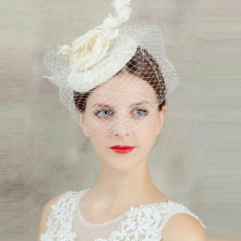 Handmade Lady Fedoras Hat Women Flower Veil Headwear Cap Church Banquet Wedding Bride Head Accessories Fascinators H6889