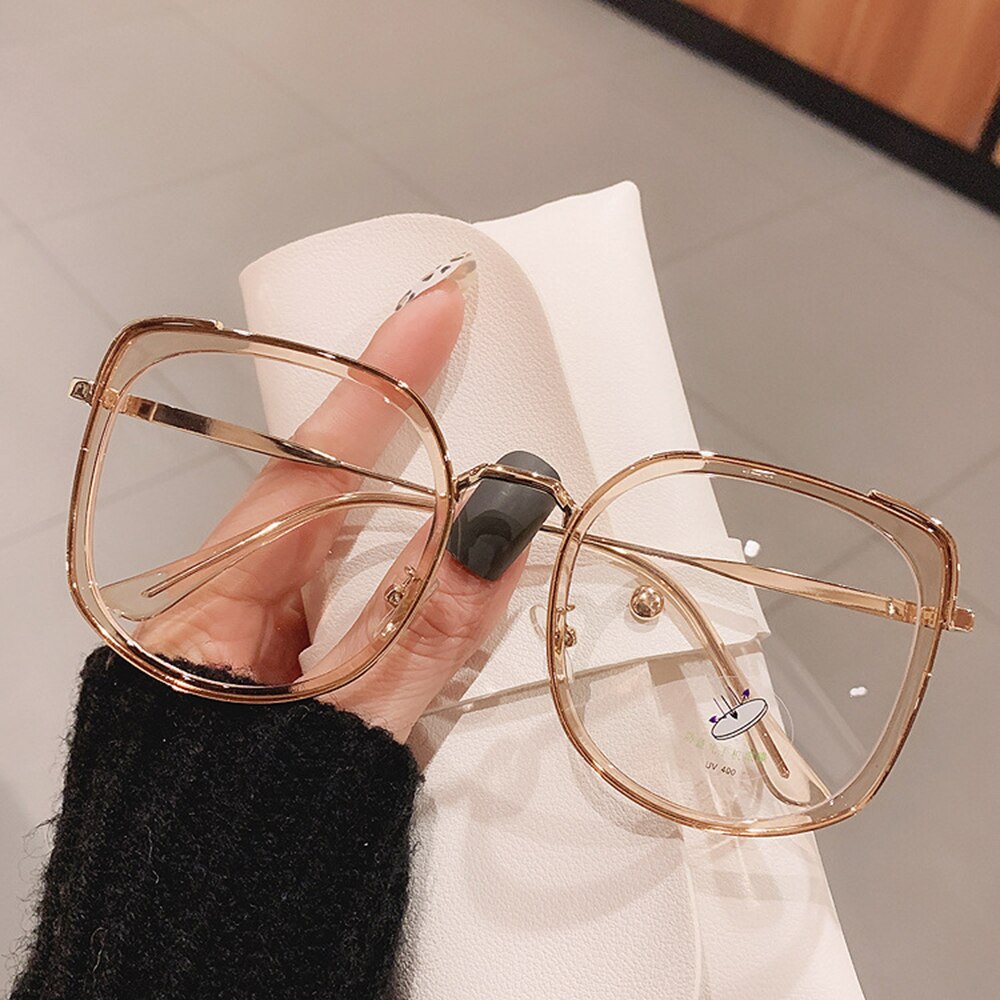 Glazen Kantoor Anti Blauw Licht Metalen Frame Eyewear Optische Glazen Grote Size Maan Mode Vierkante Brillen Oversized Bril