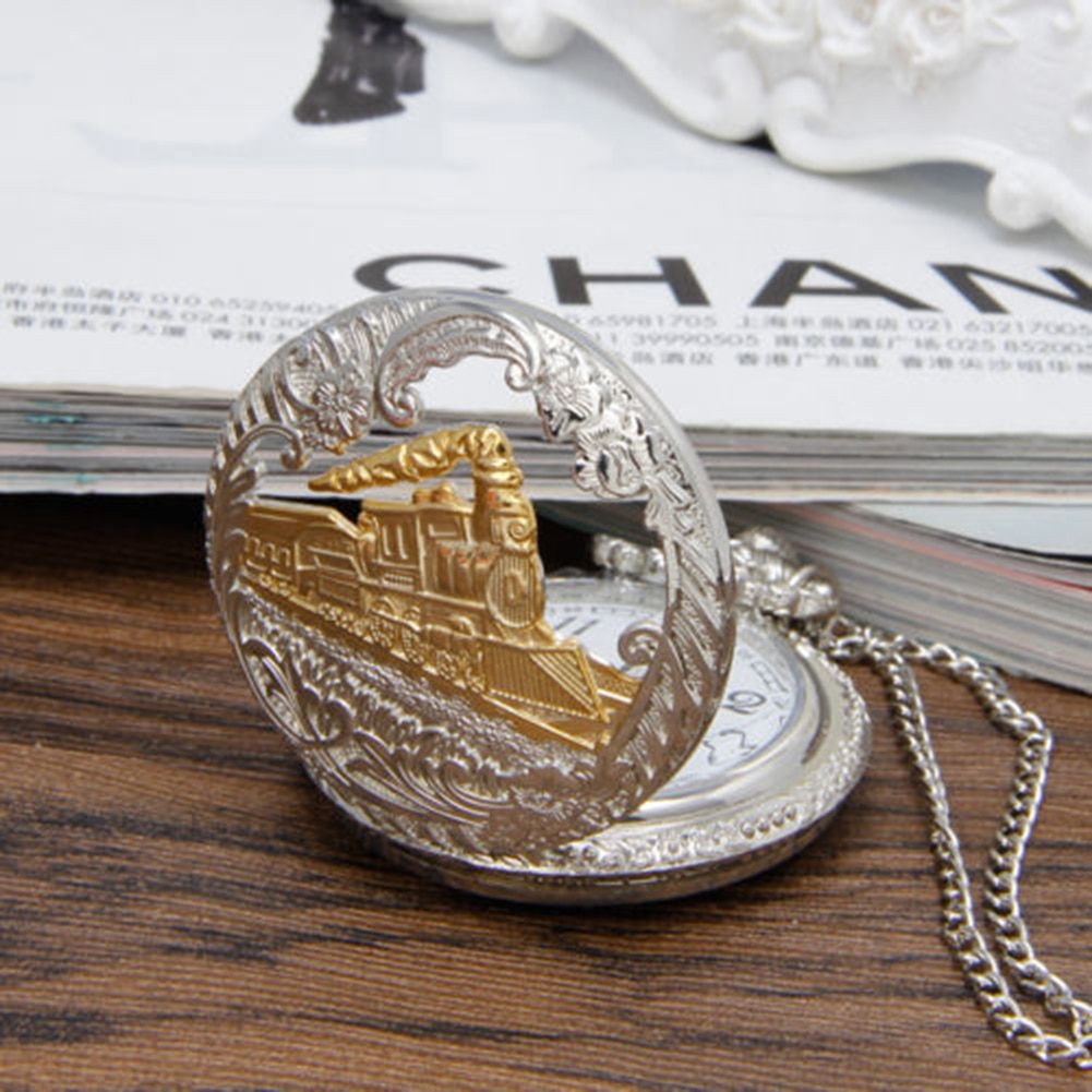 Women men pocket watch Vintage Steam Train Antique Chain Unisex Quartz Locomotive Pendant Pocket Necklace Watch Top