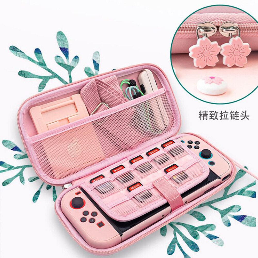 Cute Pink Sakura portable Storage Bag Travel Carry Case Cover for Nintendo switch game Accessories+TPU case