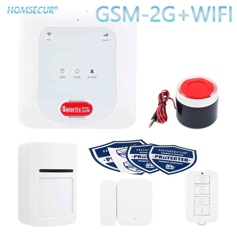 HOMSECUR Tuya LoT Platform Wireless WIFI GSM-2G SMS Smart Home Security Alarm System (Optional PIR Door Sensor Remote Control)