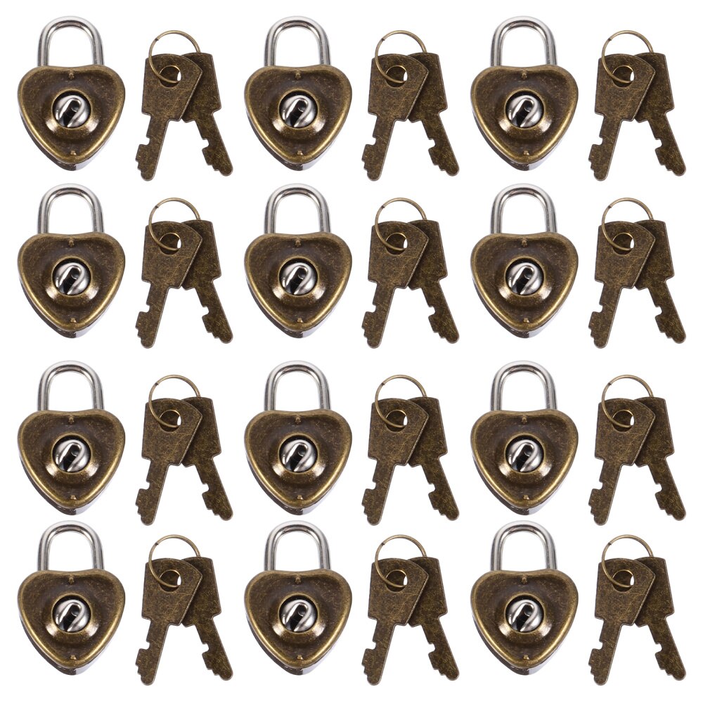 12pcs Mini Rustproof Versatile Padlock Heart Shaped Locks Diary Lock with Keys: Coffee