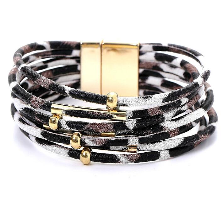 Leopard Leder Armbänder Für Frauen Armbänder & Armreifen Elegante mehrschichtig Breite wickeln Charme Armbinde Schmuck: H21957