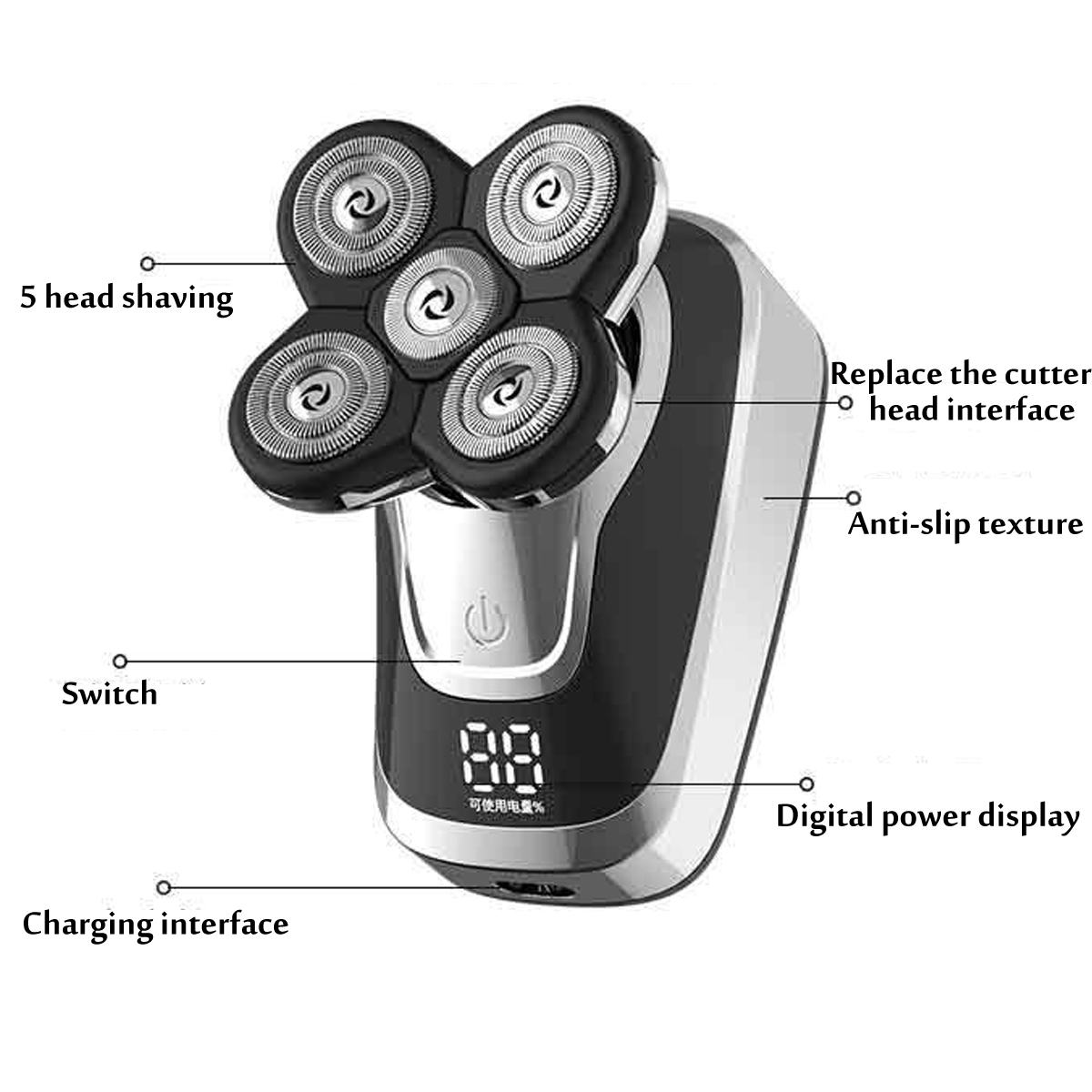 Electric Shaver USB Rechargeable IPX5 Multifunctional Grooming kit 3 In 1 5D For Men Women Bald Head Polish Hair Clipper Trimmer