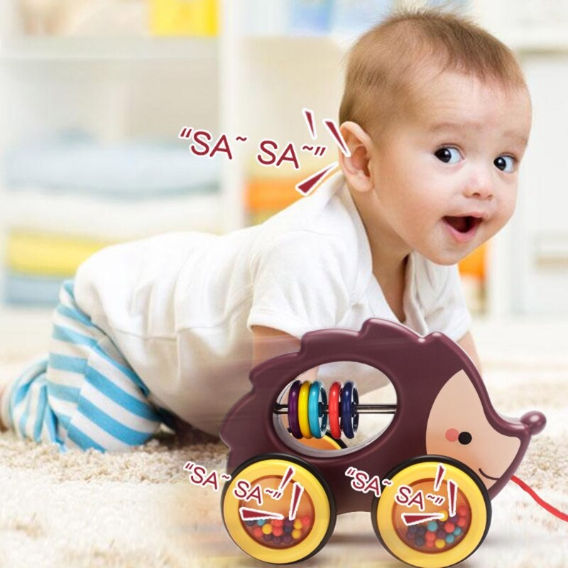 Baby tegneserie dyr bil trække reb legetøj toddler børn tidlige uddannelsesmæssige trækkende køretøjer rasler