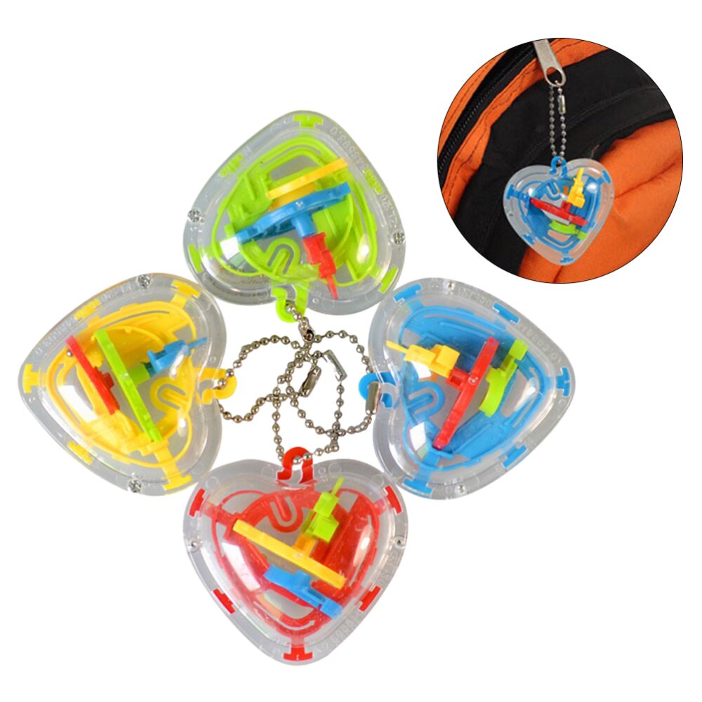 4pcs 3D Maze Heart Shape 50 Challenging Barriers Puzzle Game Intelligence Beads Maze Toys(Random Color)