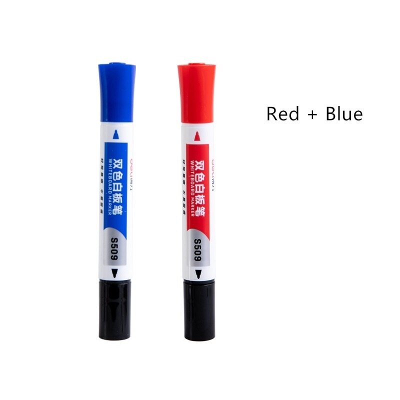 2 Stuks Dual-Side Whiteboard Marker Pen Blauw Rood Zwart Kleur Inkt Pennen Voor Witte Boord Glas Office Tools schoolbenodigdheden A6702: Red and Blue