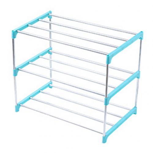 3/4 lag rustfrit stål sko opbevaringsstativ skoophæng display hyldeholder kabinet hyldeholder sko stativer hjem arrangør: Blå 3 lag