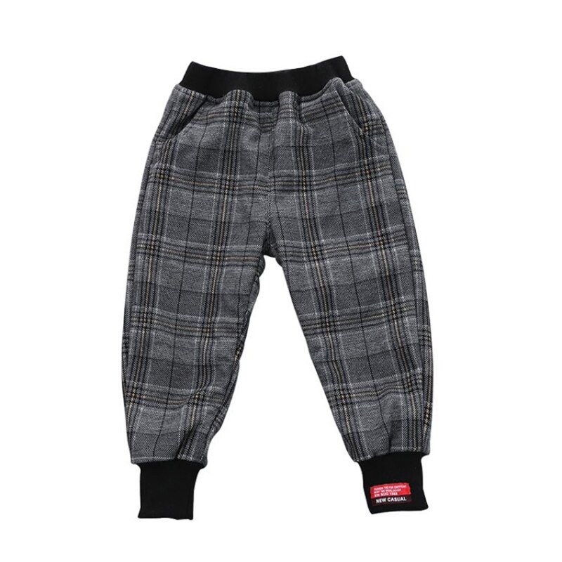 Boys Winter Thick Plaid Pants Casual Label Pants For Boys Fashionable Loose Pants Kids Velvet Long Pants Children Trousers 2-10Y