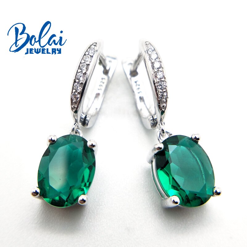 Bolaijewelry, Created green emerald oval 7*9mm earring pendant 925 sterling silver fine jewelry for women best