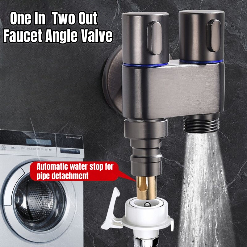 Washing Machine Faucet Automatic Water Stop Valve G1/2 Connector 1 In 2 Out Dual Control Valves for Bathroom Toilet Accessories