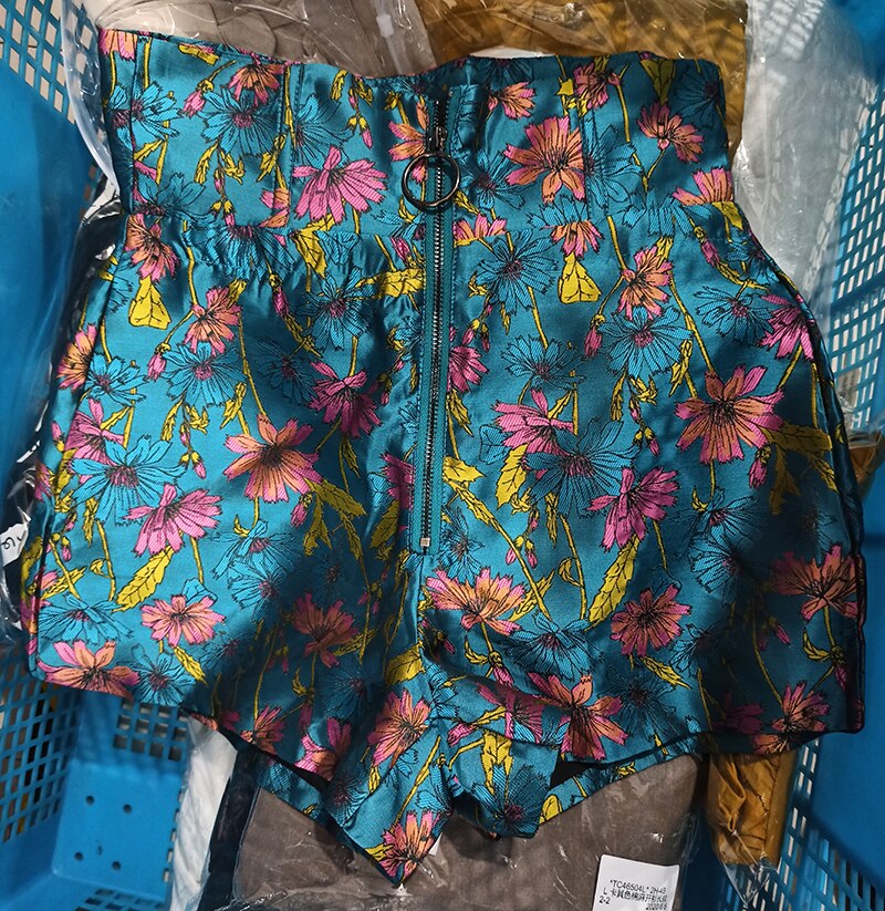 Deat Zomer Shorts Vrouwen Hoge Taille Flare Stijlen Lange Ritsen Metalen Gehoord Gedrukt Mode Geschoten Hots Wl