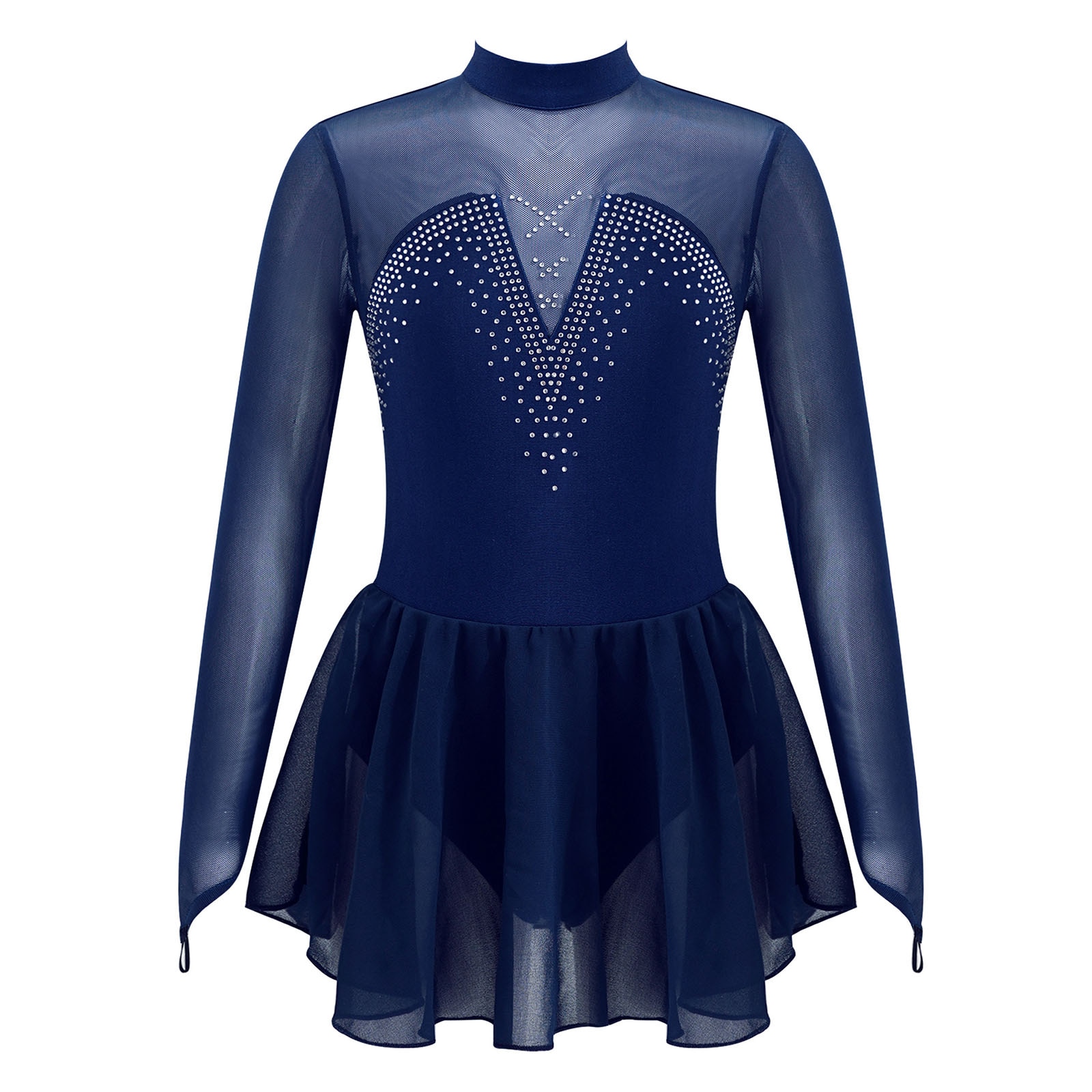 Vestito da ballo per bambini pattinaggio di figura vestito da ballo scintillante strass maglia giuntura ballerina balletto ginnastica allenamento Tulle tutù vestire: 14 / marina militare blu