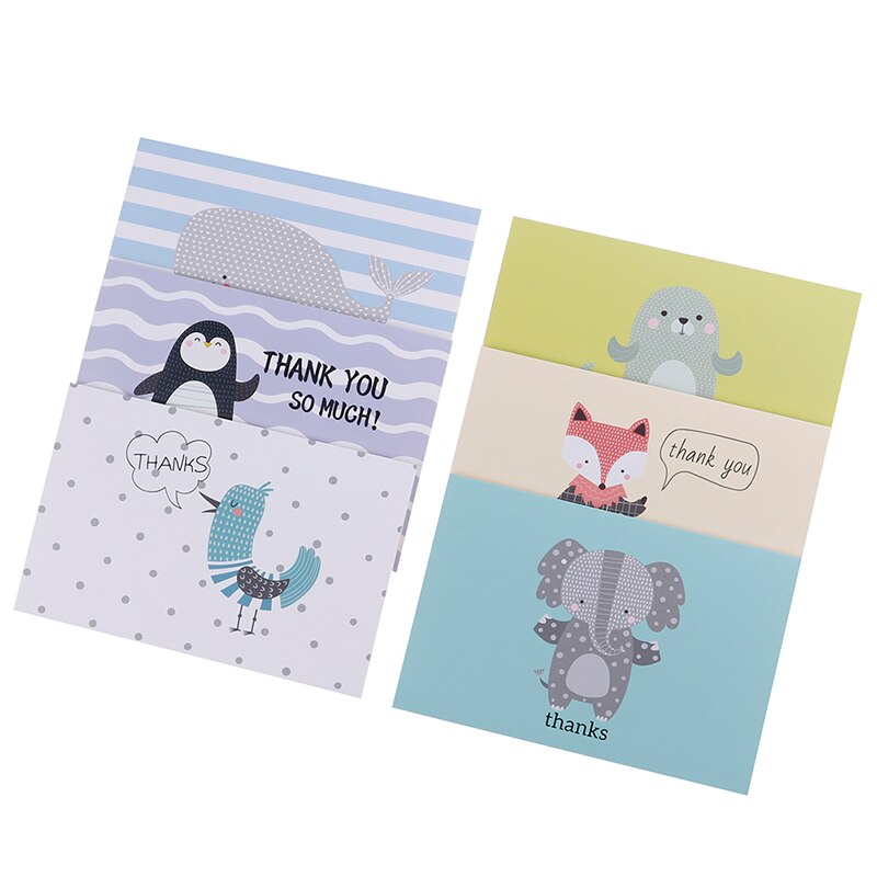 6pcs/set Thank You Cards Birthday Card Note Cards With Envelopes For Kids