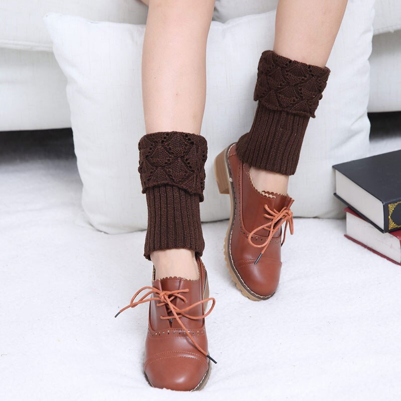1pair Stretch Boot Cuffs Women Winter Short Crochet Grain Shell Knit Leg Warmers Foot Cover Toppers Socks NIN668
